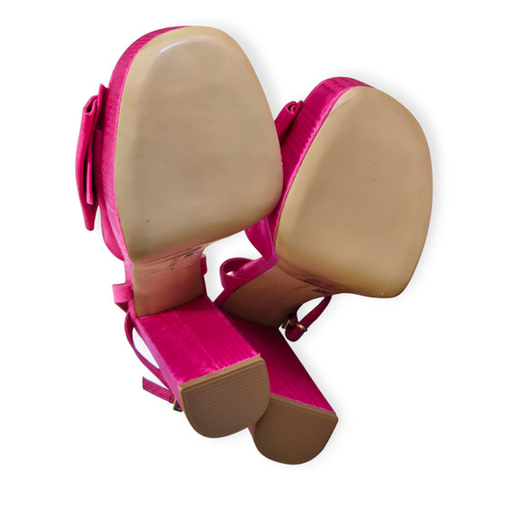 Larroude (Larroudé) Elle Platform Sandal Pink Magenta Fabric Heels Pumps Size 8 - Picture 8 of 10